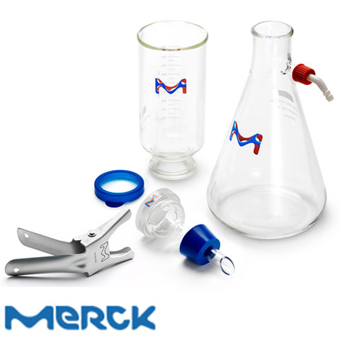 Glass Filter Holder Assembly With Funnel Fritted Base Stopper Clamp 47 mm Merck
